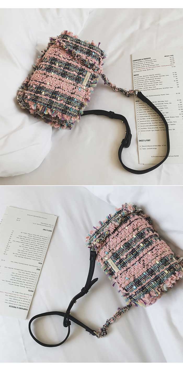 New Tweed Mini Cross Bag Pink Chain Back Bag