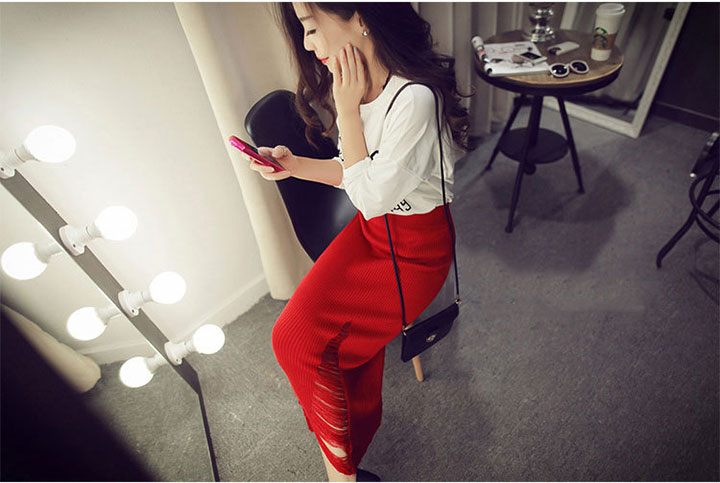 H line knit long skirt Daily look casual look Coor