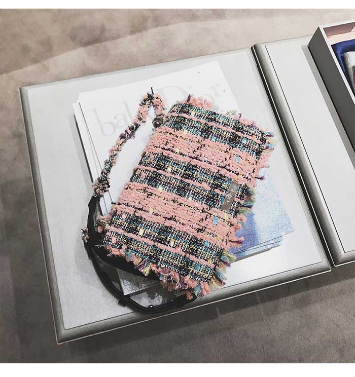 New Tweed Mini Cross Bag Pink Chain Back Bag