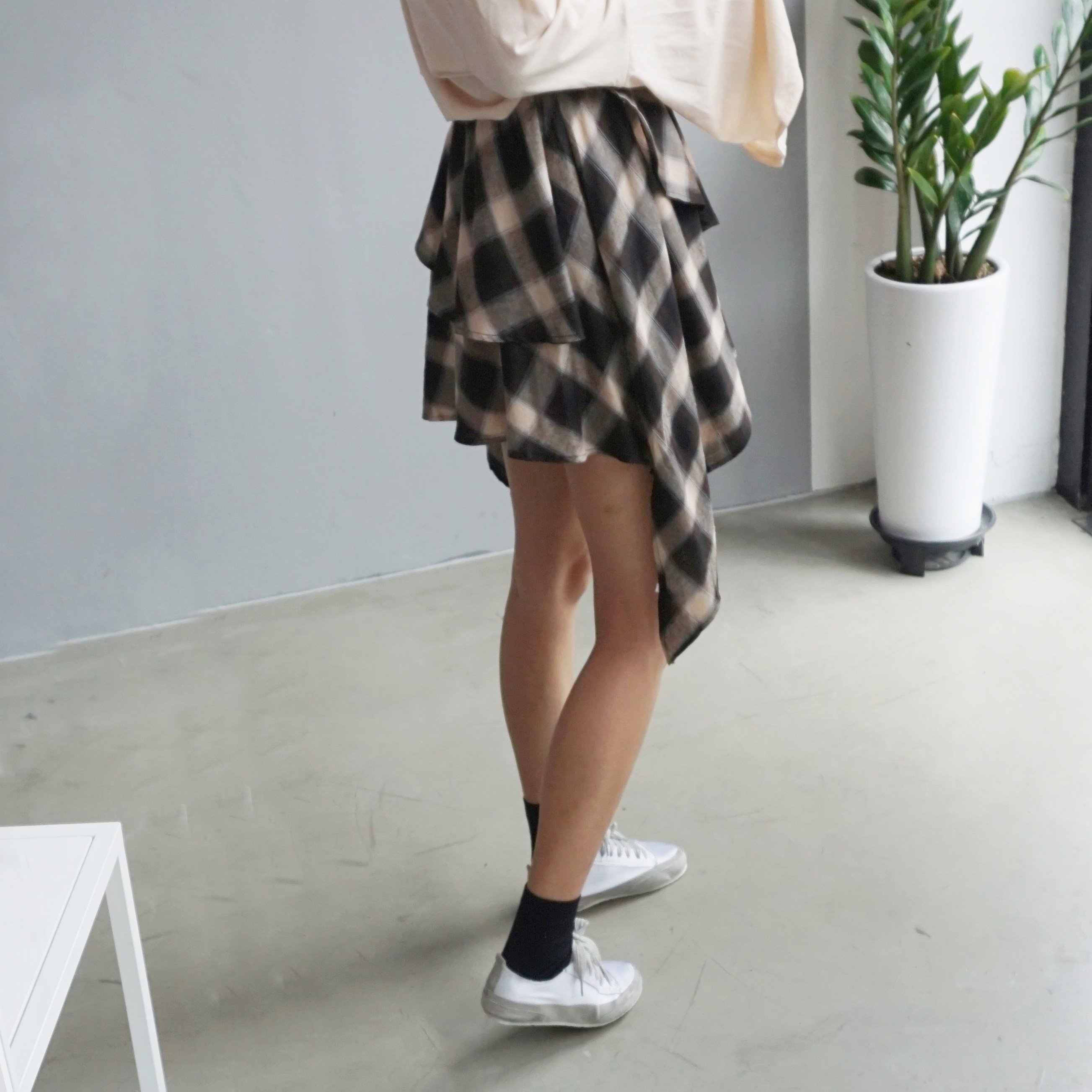 Gingham Checked Bands Uncut Canker Ruffle Mini Ski