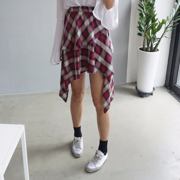 Gingham Checked Bands Uncut Canker Ruffle Mini Ski