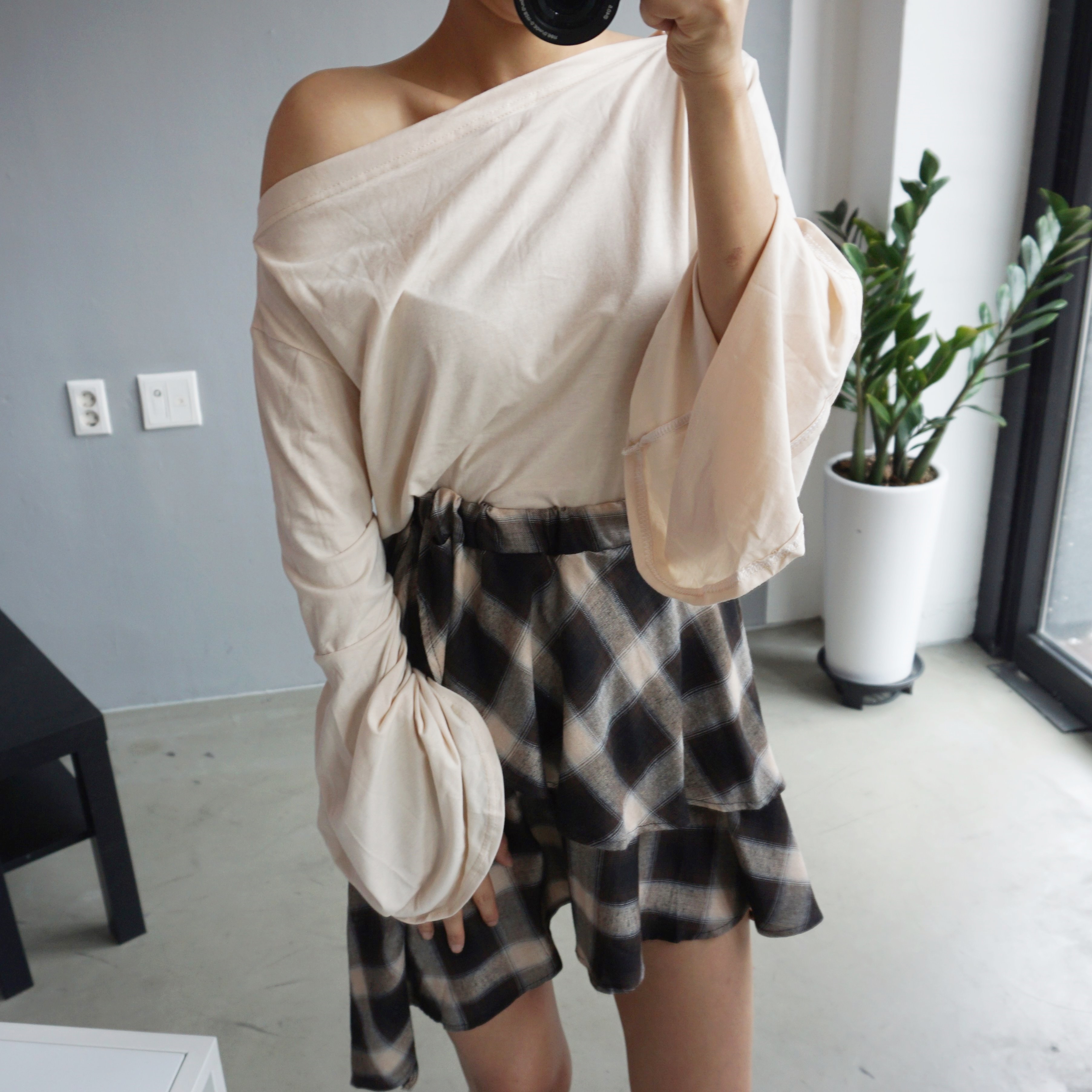 Gingham Checked Bands Uncut Canker Ruffle Mini Ski