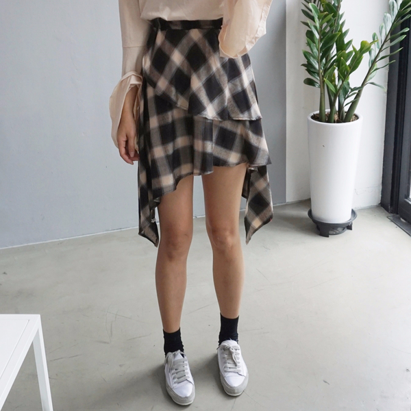 Gingham Checked Bands Uncut Canker Ruffle Mini Ski