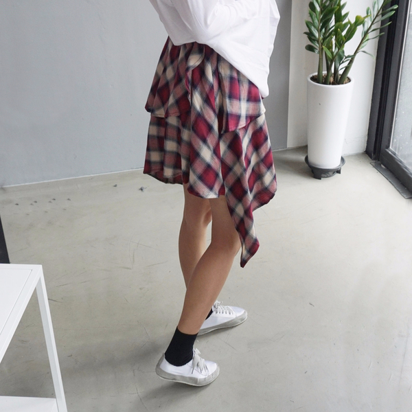 Gingham Checked Bands Uncut Canker Ruffle Mini Ski