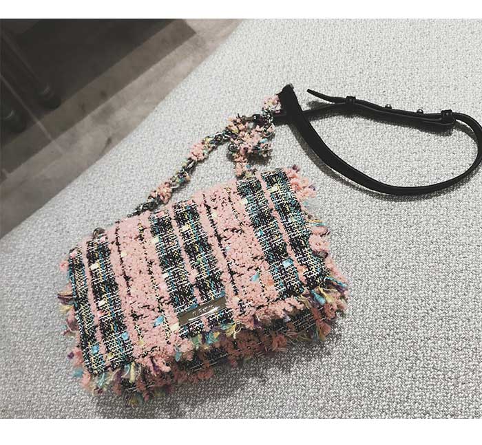 New Tweed Mini Cross Bag Pink Chain Back Bag