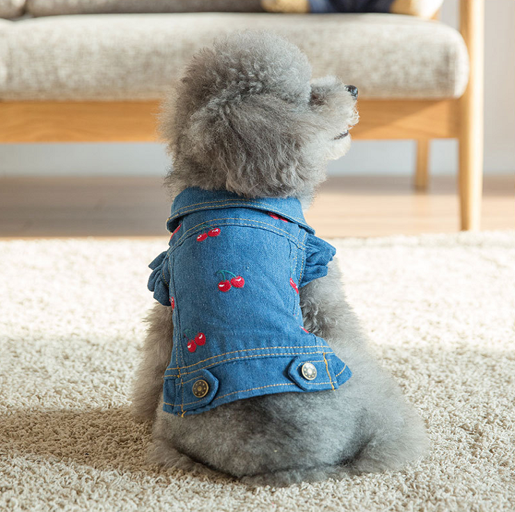 NEW DOG FASHION cute dog clothes cute cherry denim
