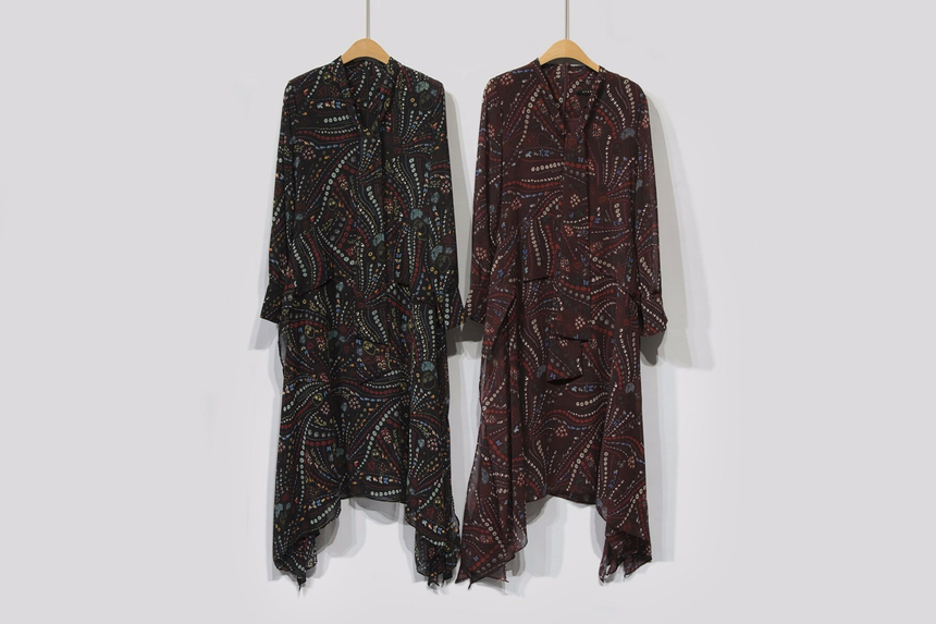 Ribbon tie pattern Unblended Long Dress Black, Lon