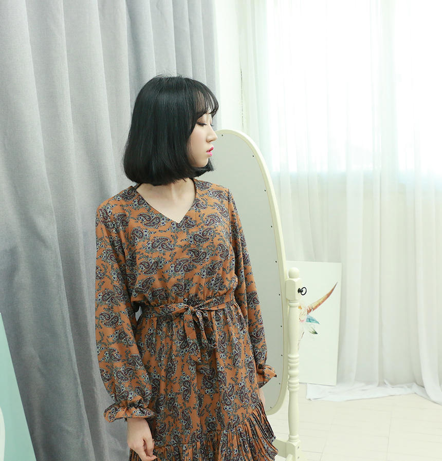 Chiffon Canvas Fall Flower Long Dress Flower Patte