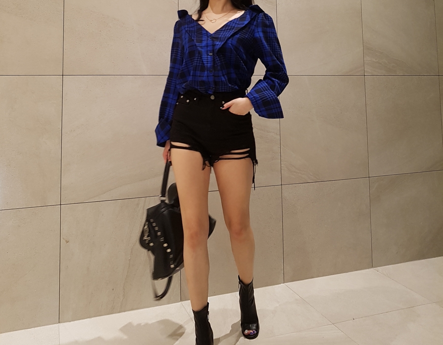 Women Blouses Check Check-Off Shoulder Shirt Blous