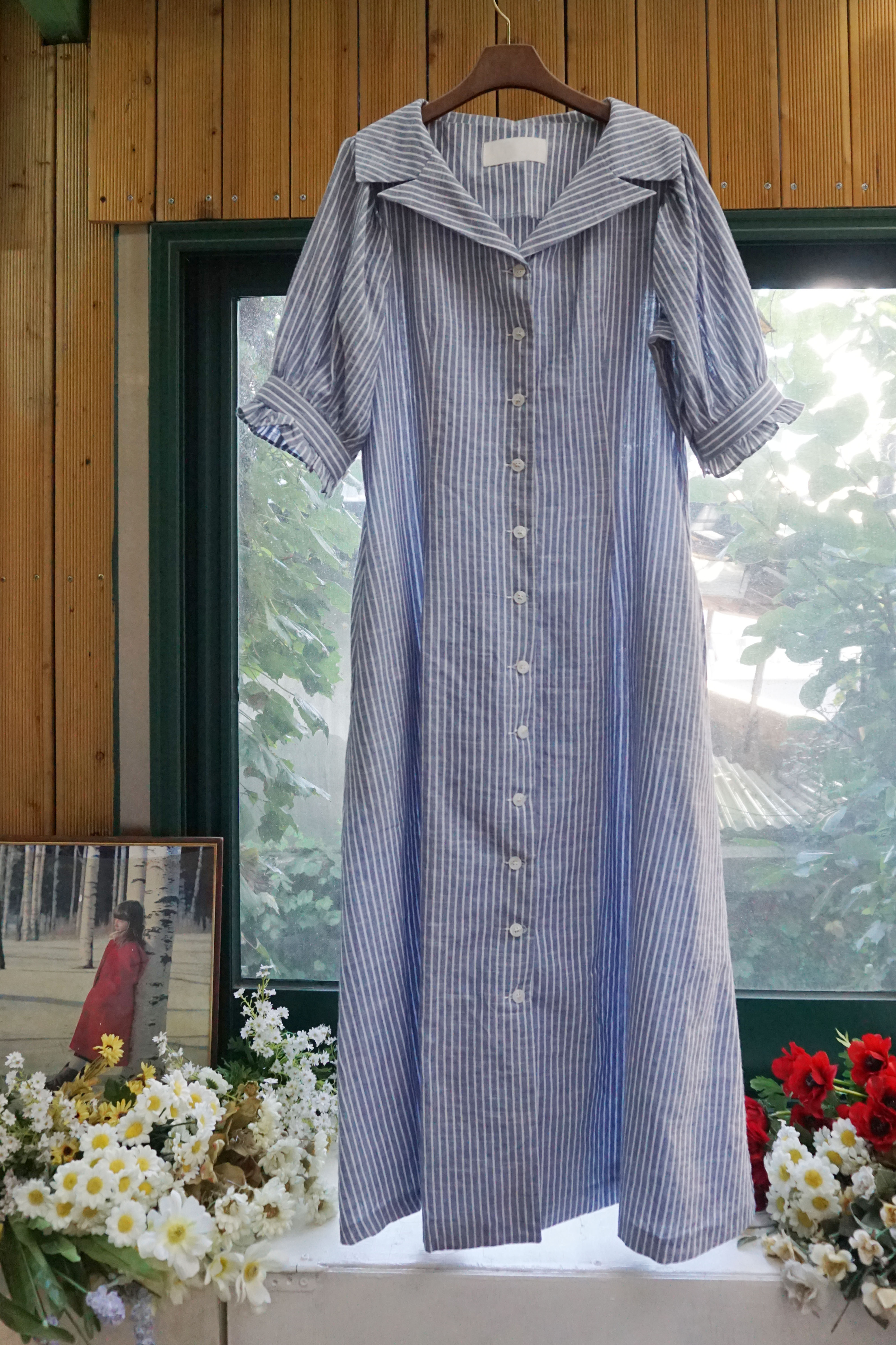 New Season Sale Striped Shirt Long Dress 2color