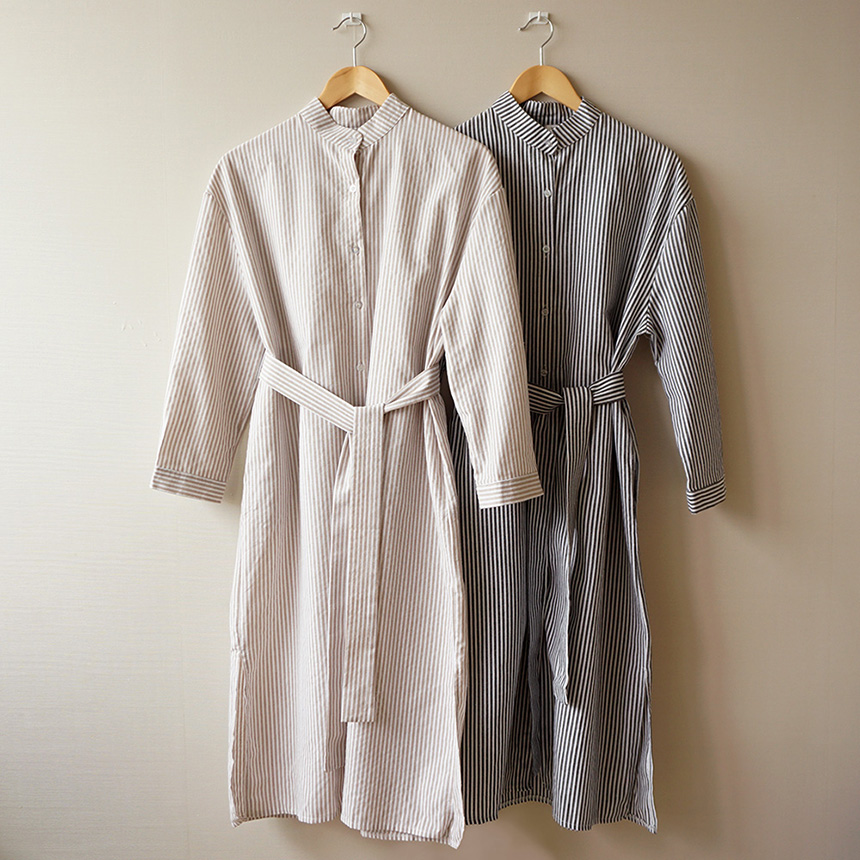 New striped shirt Long dress Fall visitor Loose-fi