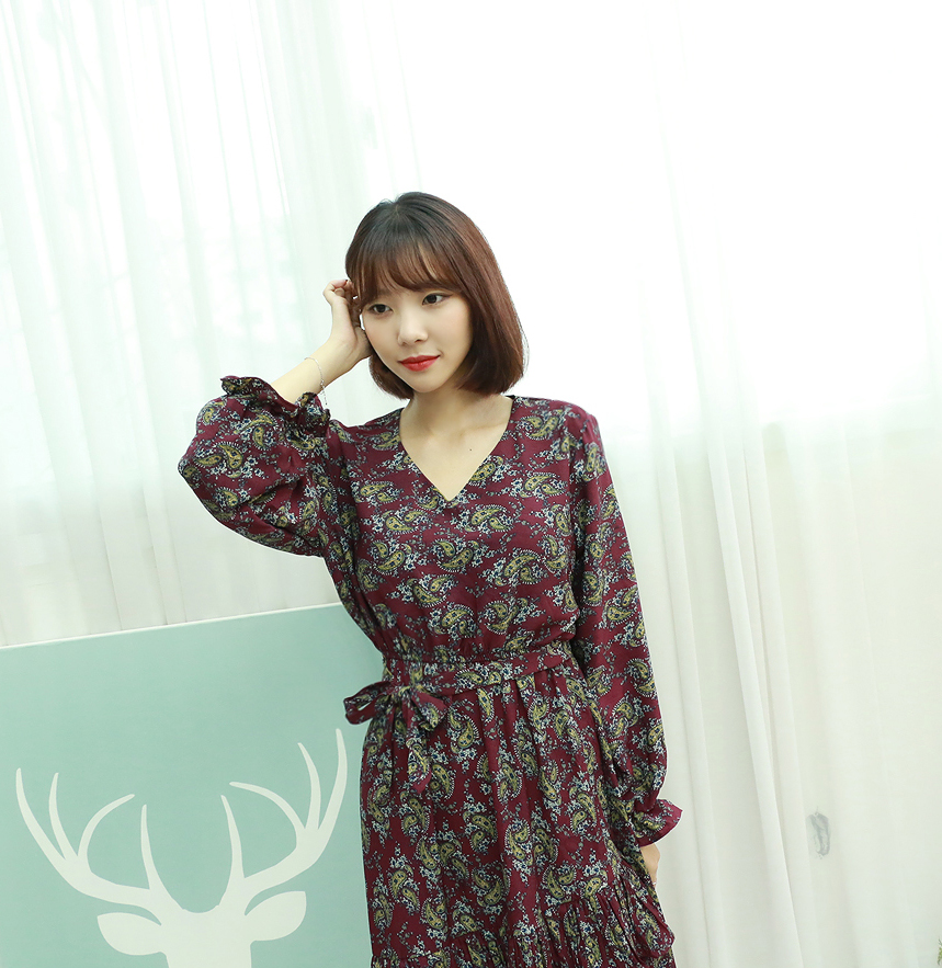 Chiffon Canvas Fall Flower Long Dress Flower Patte