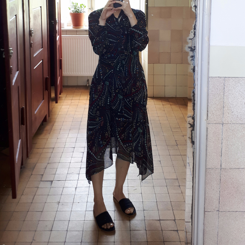 Ribbon tie pattern Unblended Long Dress Black, Lon