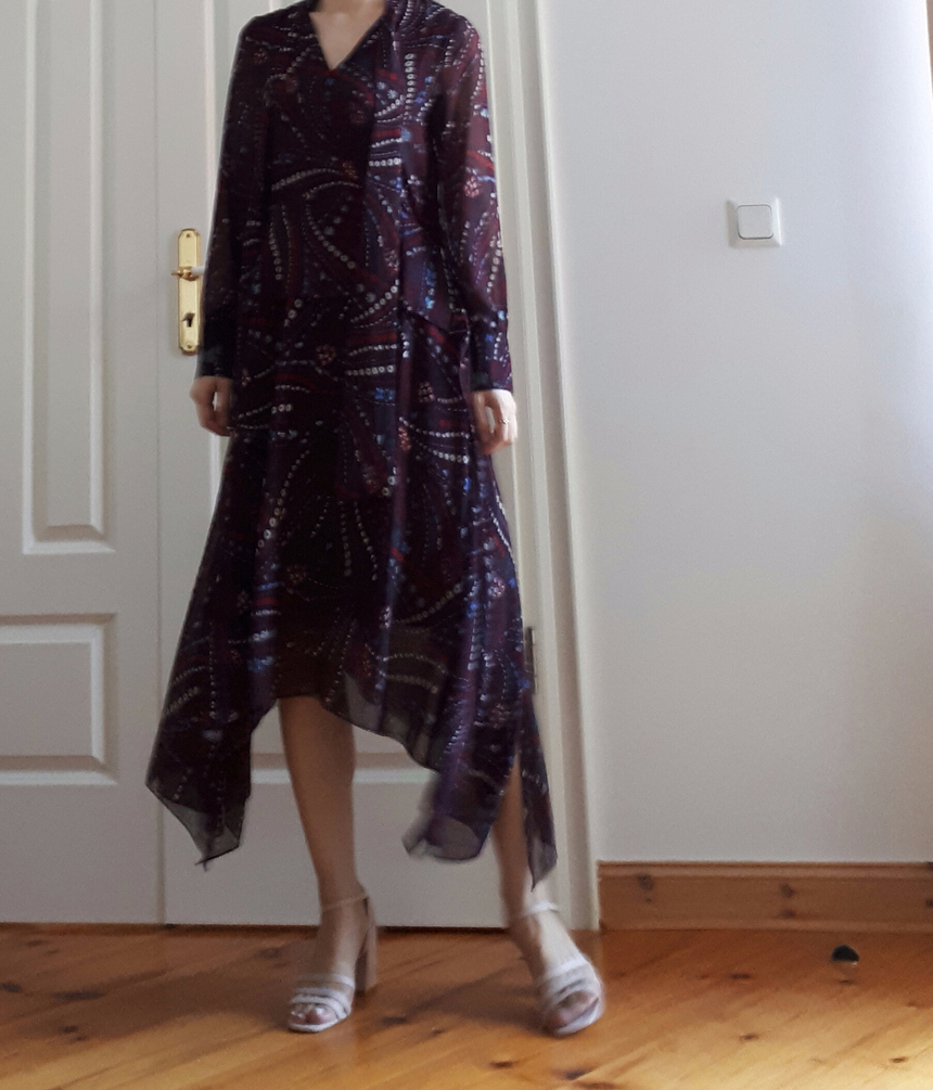 Ribbon tie pattern Unblended Long Dress Black, Lon