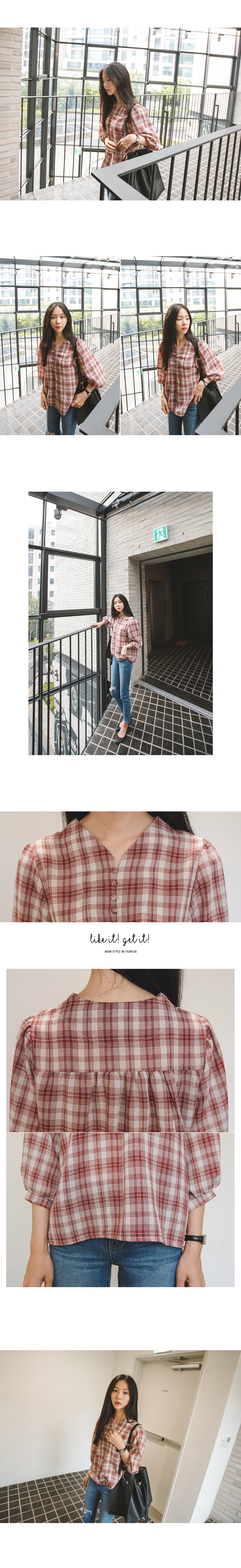 Women Blouses Roskonka check blouse 2colors Daily 