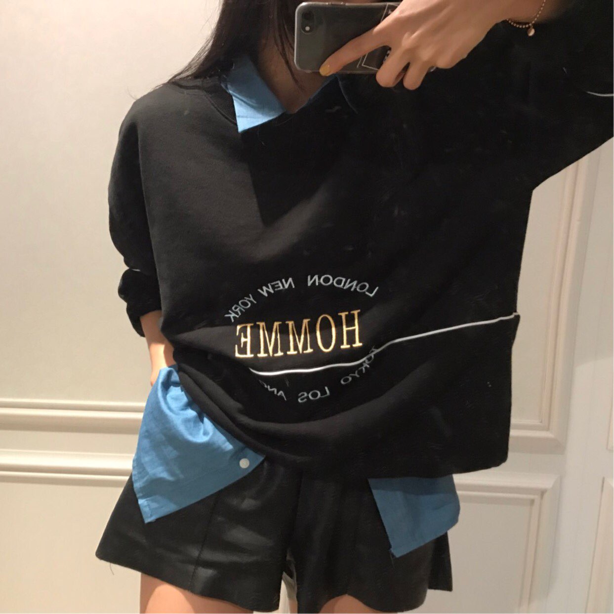 Women Short Pants Leather shorts banding 2color Te