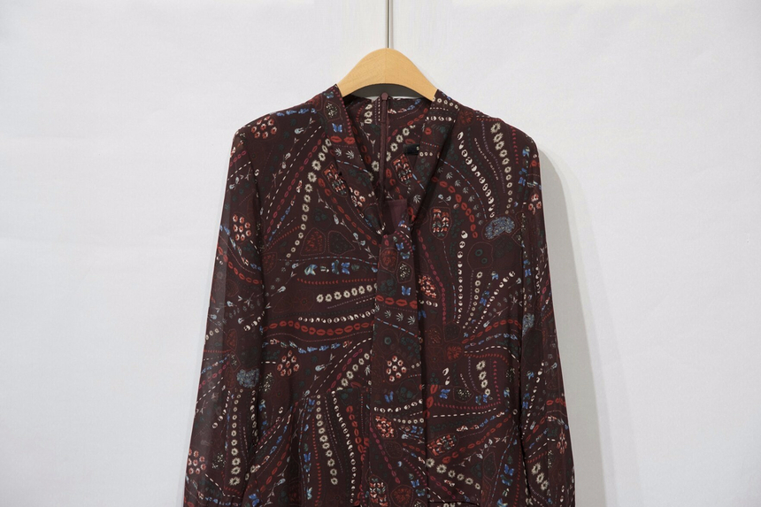 Ribbon tie pattern Unblended Long Dress Black, Lon