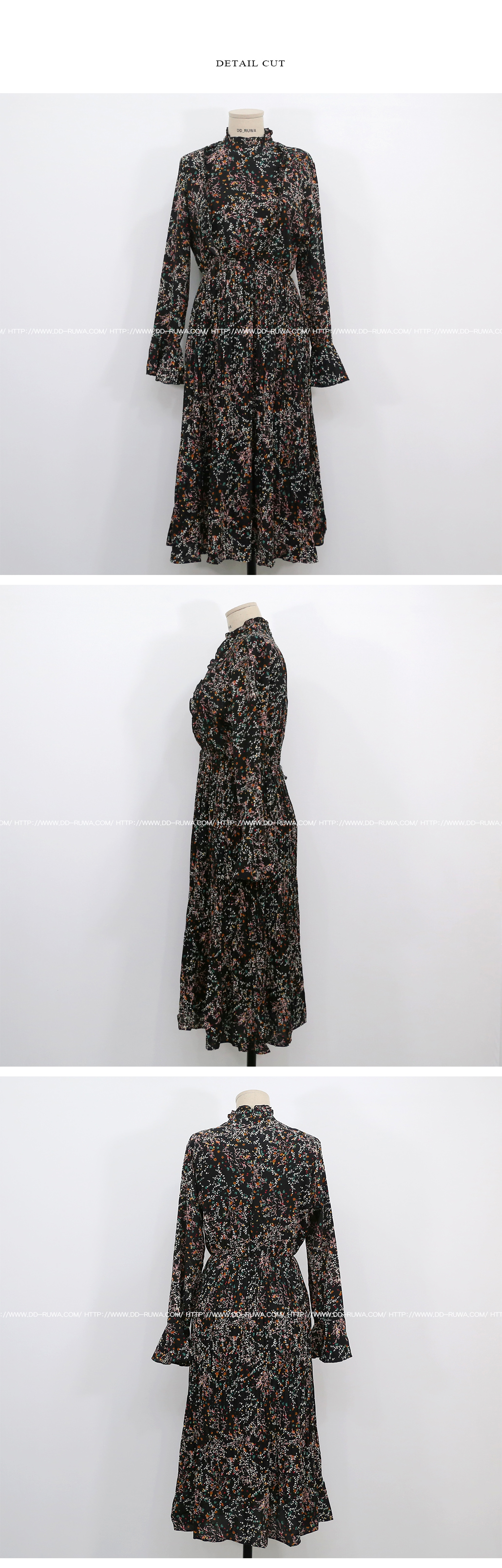 New Women Dress Autumn Flower Pleated Pleated Long