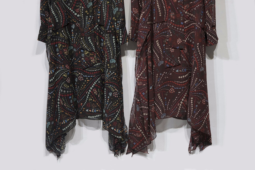 Ribbon tie pattern Unblended Long Dress Black, Lon