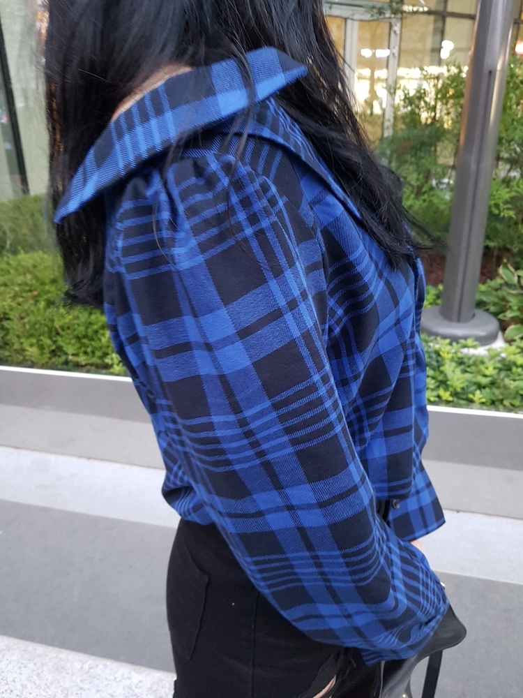 Women Blouses Check Check-Off Shoulder Shirt Blous