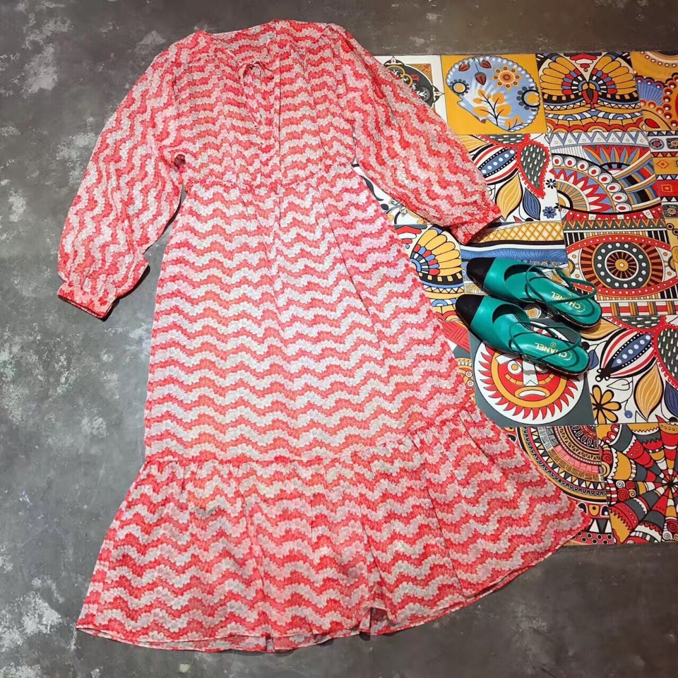 Long-sleeved casual cute style chiffon long dress 