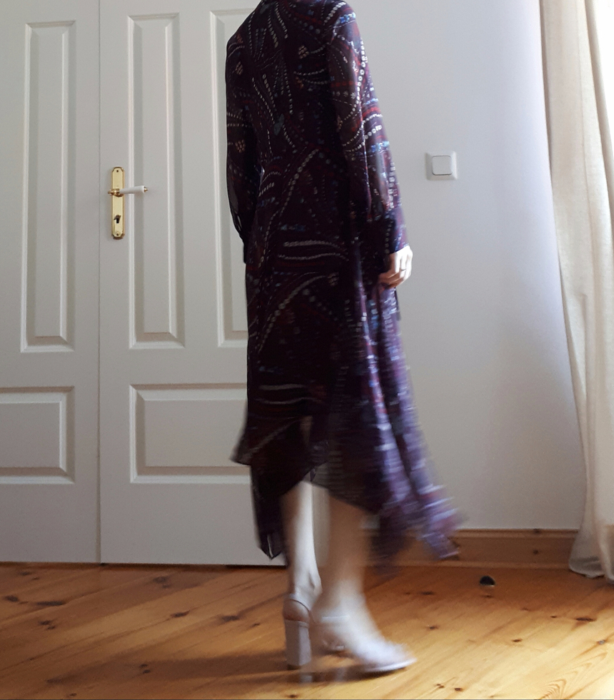 Ribbon tie pattern Unblended Long Dress Black, Lon