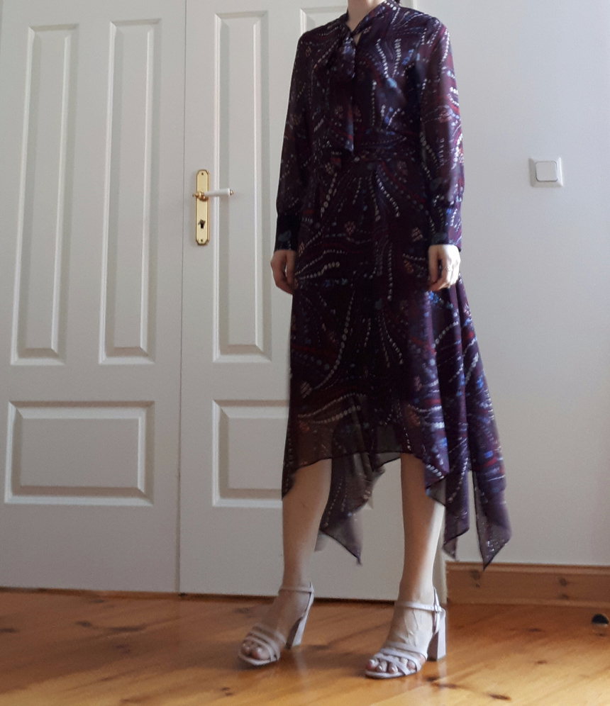 Ribbon tie pattern Unblended Long Dress Black, Lon