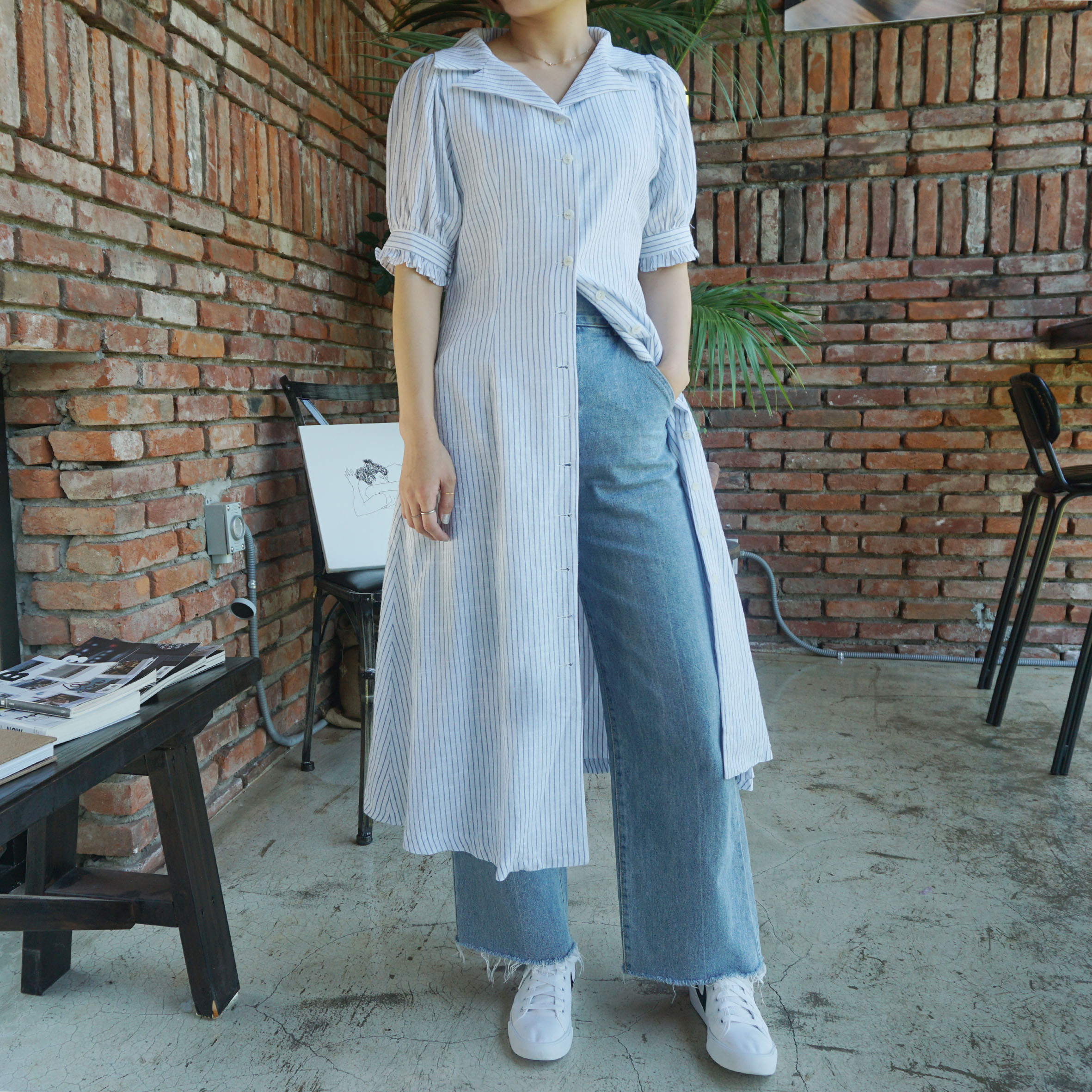 New Season Sale Striped Shirt Long Dress 2color