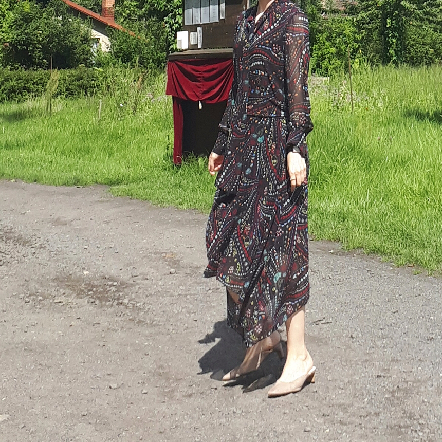 Ribbon tie pattern Unblended Long Dress Black, Lon