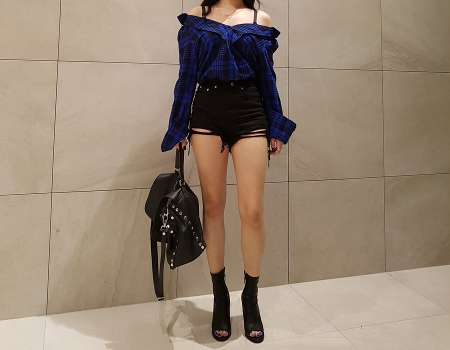 Women Blouses Check Check-Off Shoulder Shirt Blous