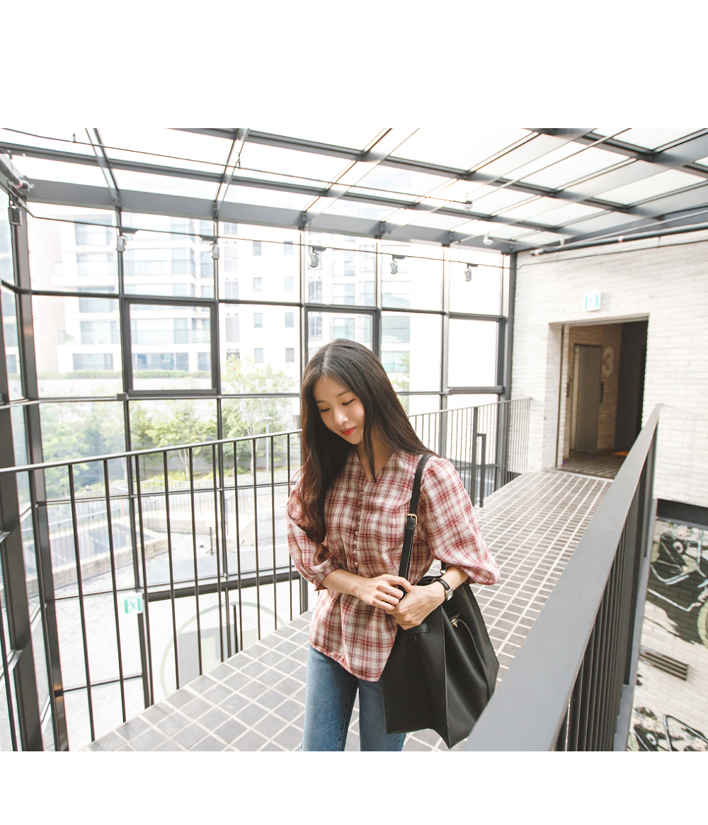 Women Blouses Roskonka check blouse 2colors Daily 