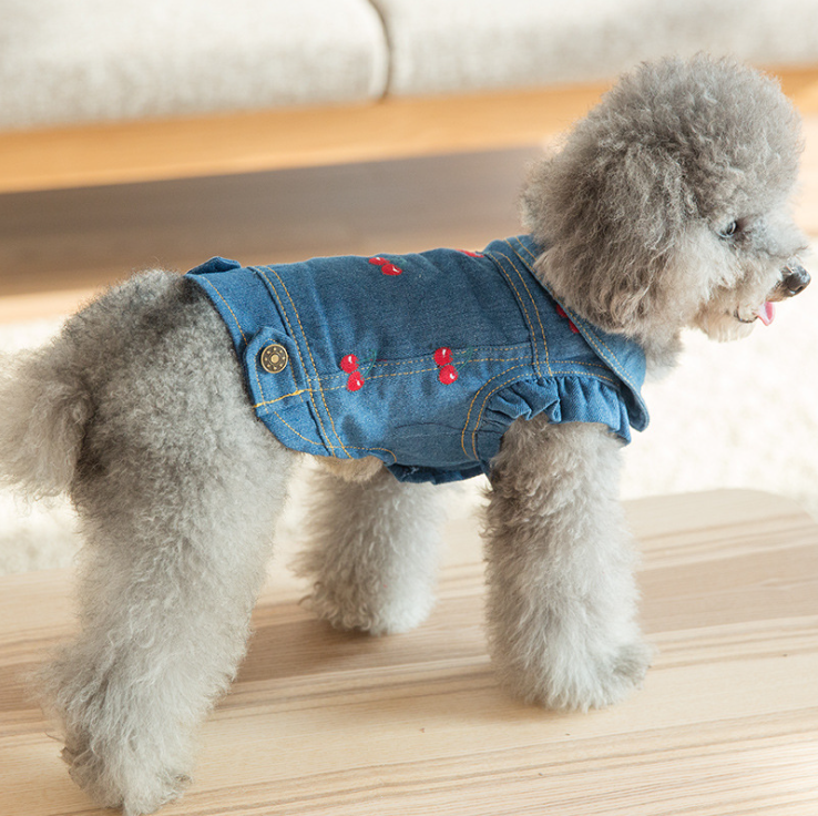 NEW DOG FASHION cute dog clothes cute cherry denim