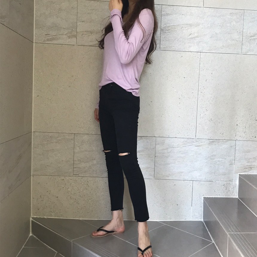 Women Jeans Pants Hem Cutting Knife Black Jean Gir