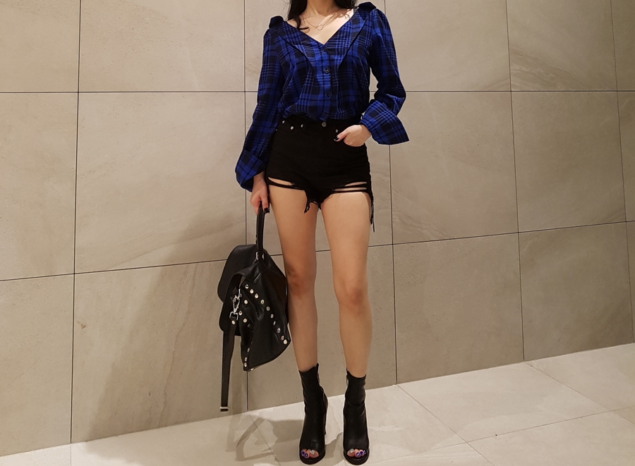 Women Blouses Check Check-Off Shoulder Shirt Blous