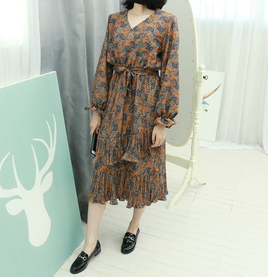 Chiffon Canvas Fall Flower Long Dress Flower Patte