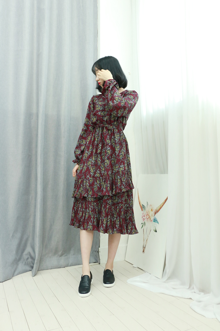 Chiffon Canvas Fall Flower Long Dress Flower Patte