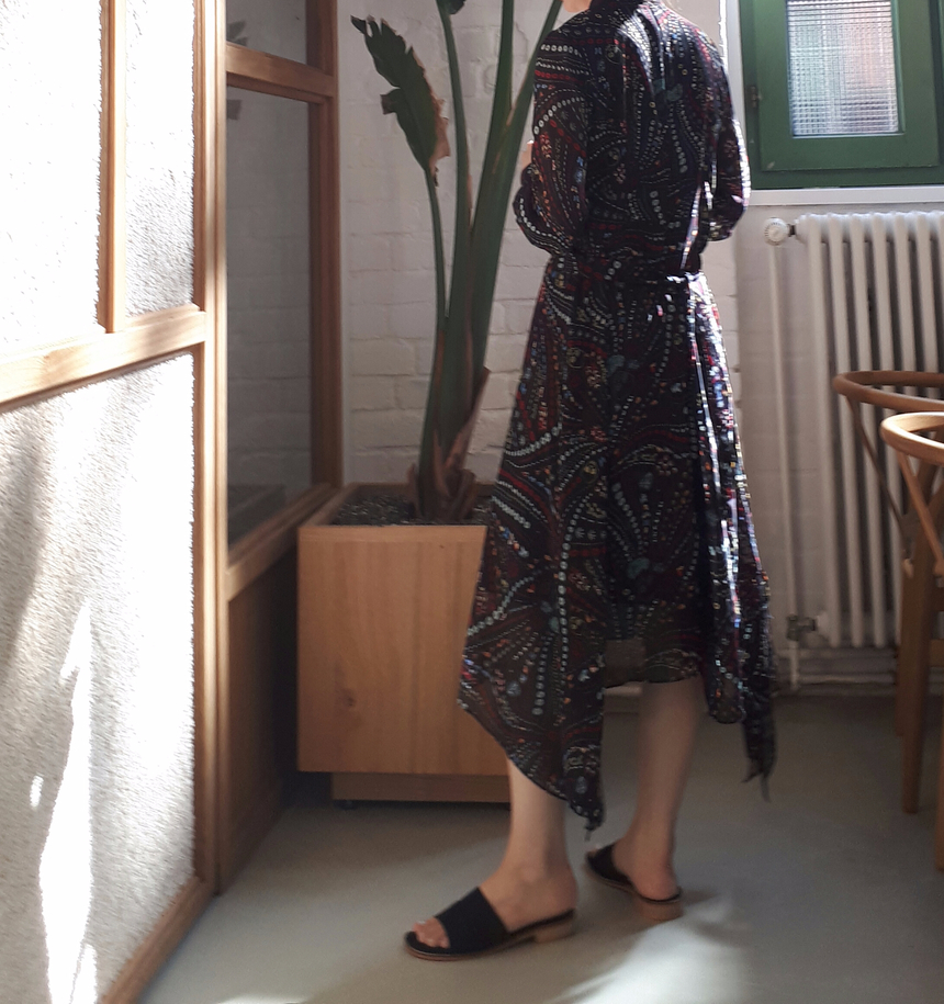 Ribbon tie pattern Unblended Long Dress Black, Lon