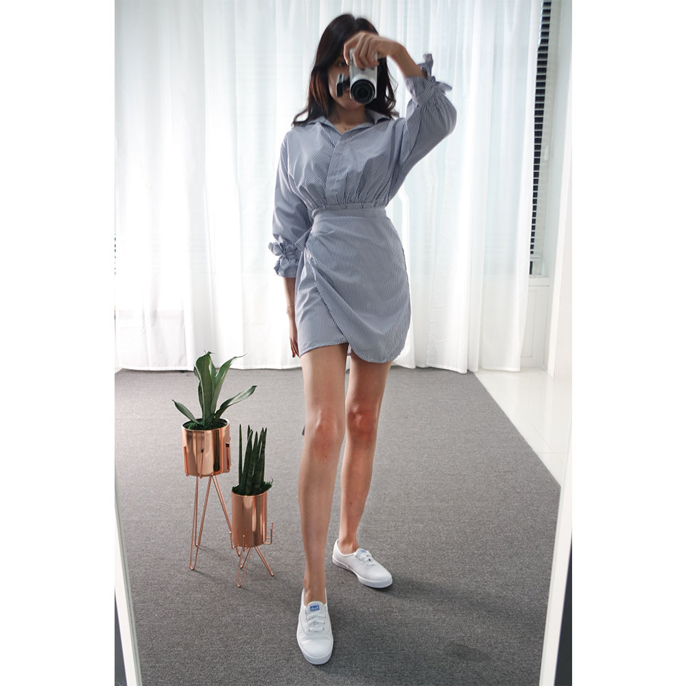 New Sprite Shirt Wrap Dress Autumn Mini Waitress L