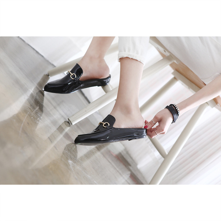 New Gold Chain Blossom Flat Mule Slippers Women