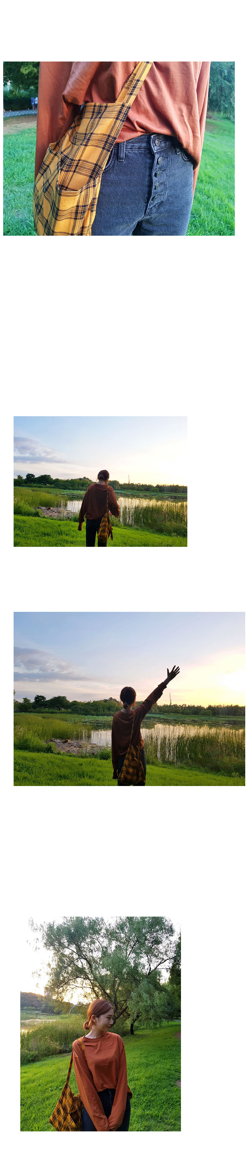 NEW ECO BAG Two-pocket check Eco-bag Student look 