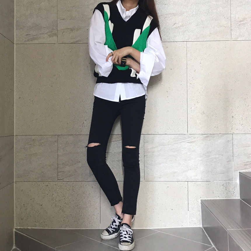 Women Jeans Pants Hem Cutting Knife Black Jean Gir