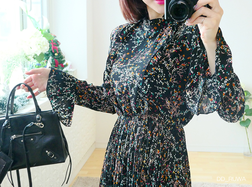 New Women Dress Autumn Flower Pleated Pleated Long