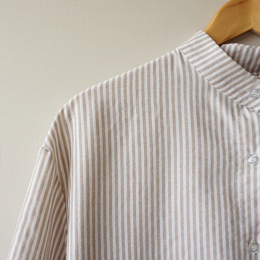 New striped shirt Long dress Fall visitor Loose-fi