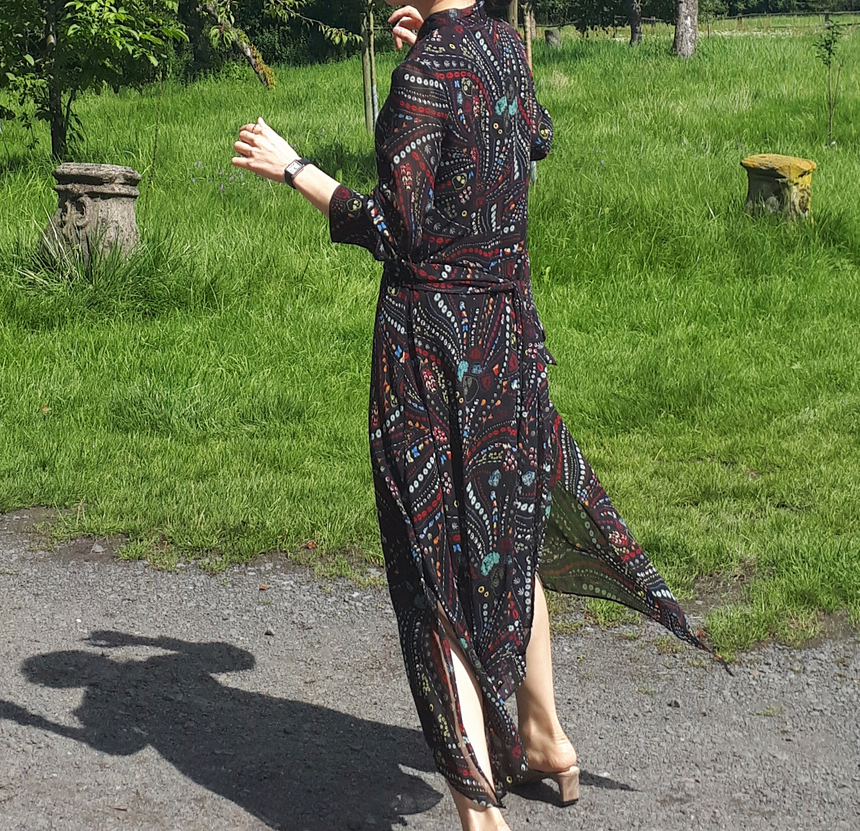 Ribbon tie pattern Unblended Long Dress Black, Lon