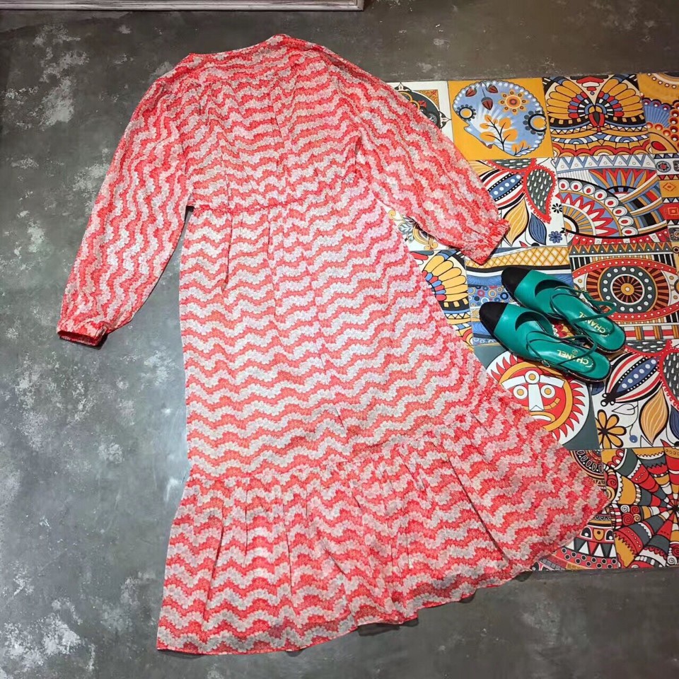 Long-sleeved casual cute style chiffon long dress 