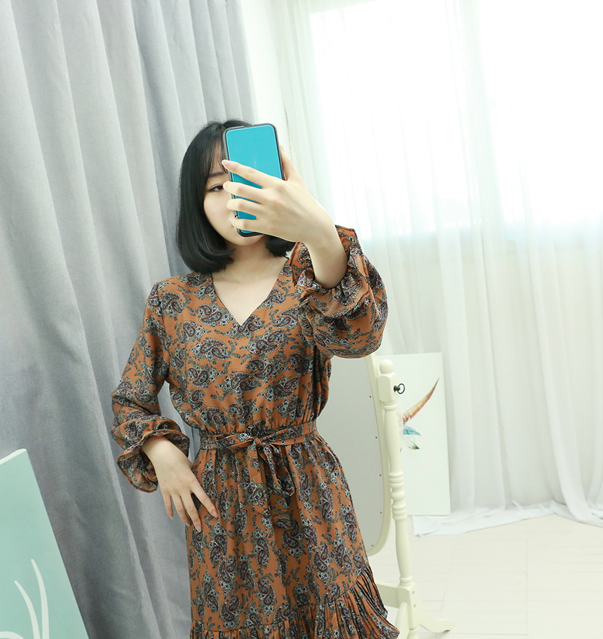 Chiffon Canvas Fall Flower Long Dress Flower Patte