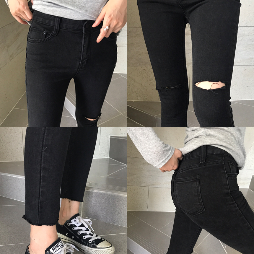 Women Jeans Pants Hem Cutting Knife Black Jean Gir