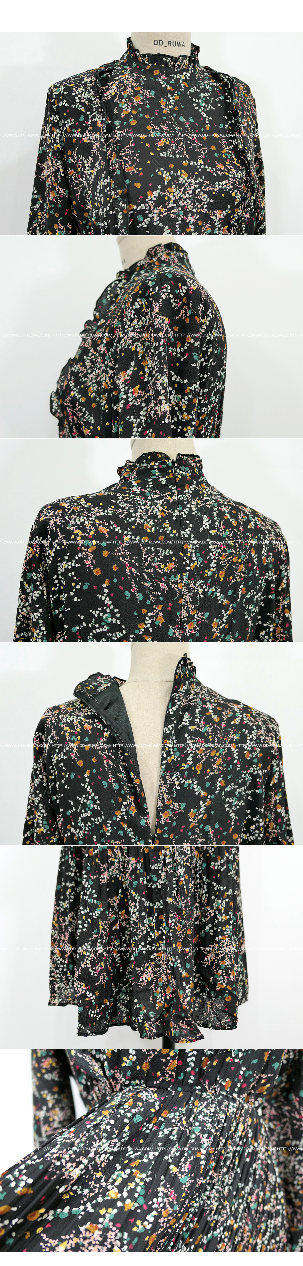 New Women Dress Autumn Flower Pleated Pleated Long