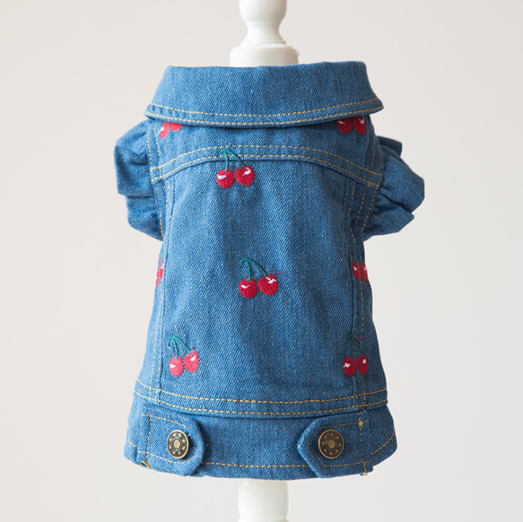 NEW DOG FASHION cute dog clothes cute cherry denim