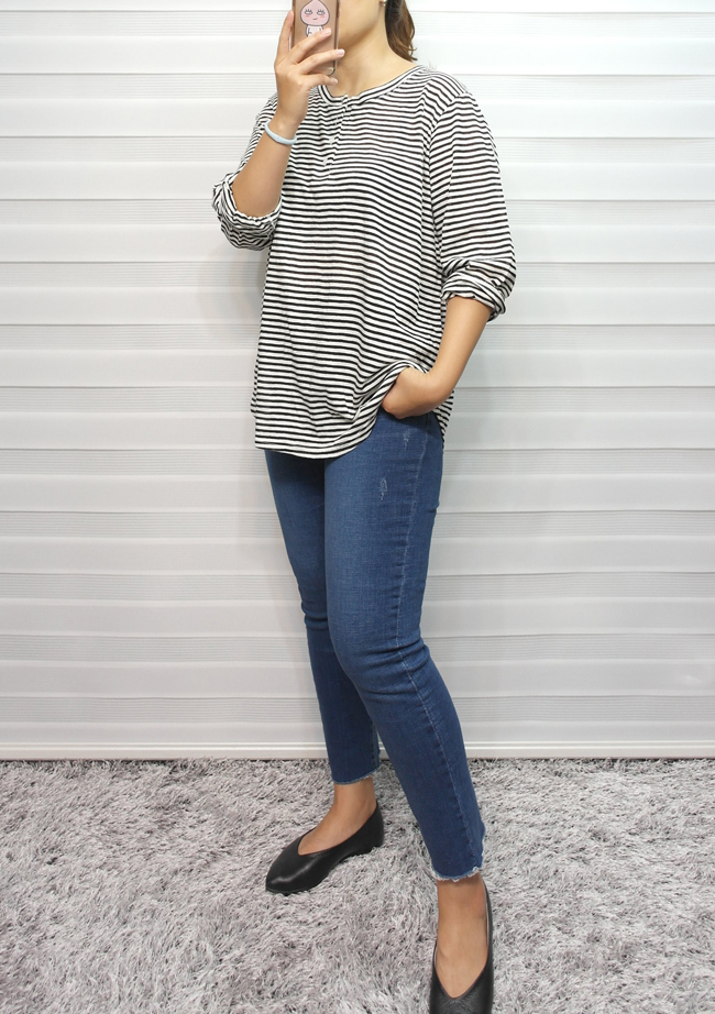 66 ~ 100 Big Size Henry Neck Button Tigara T-shirt